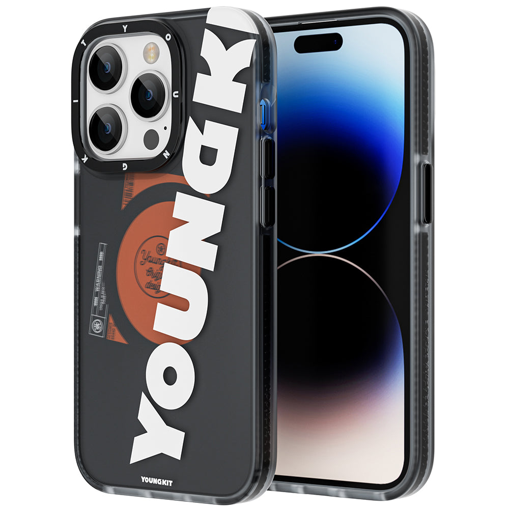 iPhone 14 Pro Kılıf Magsafe Şarj Özellikli Youngkit Binfen Serisi Yazı Temalı Kılıf Siyah