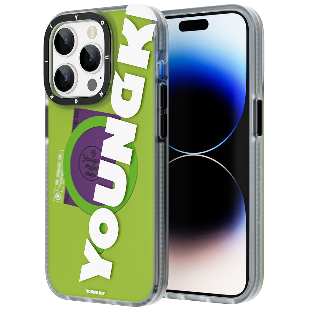 iPhone 14 Pro Kılıf Magsafe Şarj Özellikli Youngkit Binfen Serisi Yazı Temalı Kılıf Yeşil