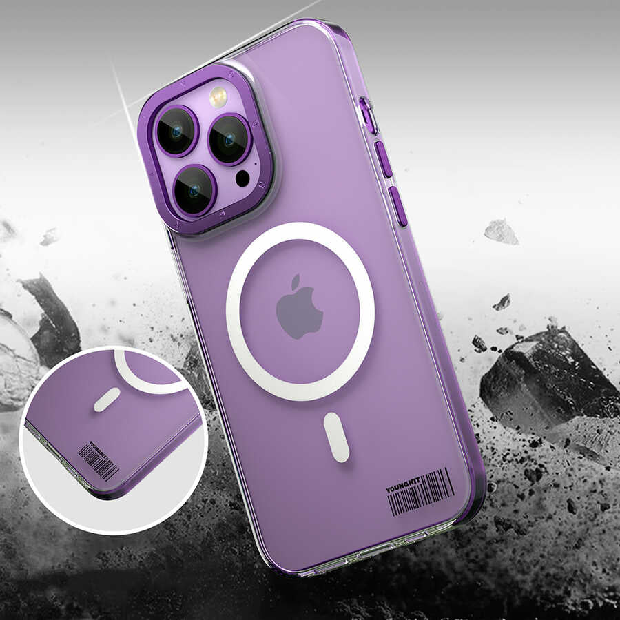 iPhone 14 Pro Kılıf Magsafe Şarj Özellikli Youngkit Coloured Glaze Serisi Kılıf Derin Mor