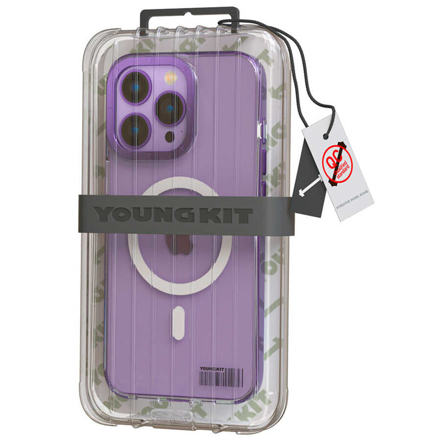 iPhone 14 Pro Kılıf Magsafe Şarj Özellikli Youngkit Coloured Glaze Serisi Kılıf Derin Mor