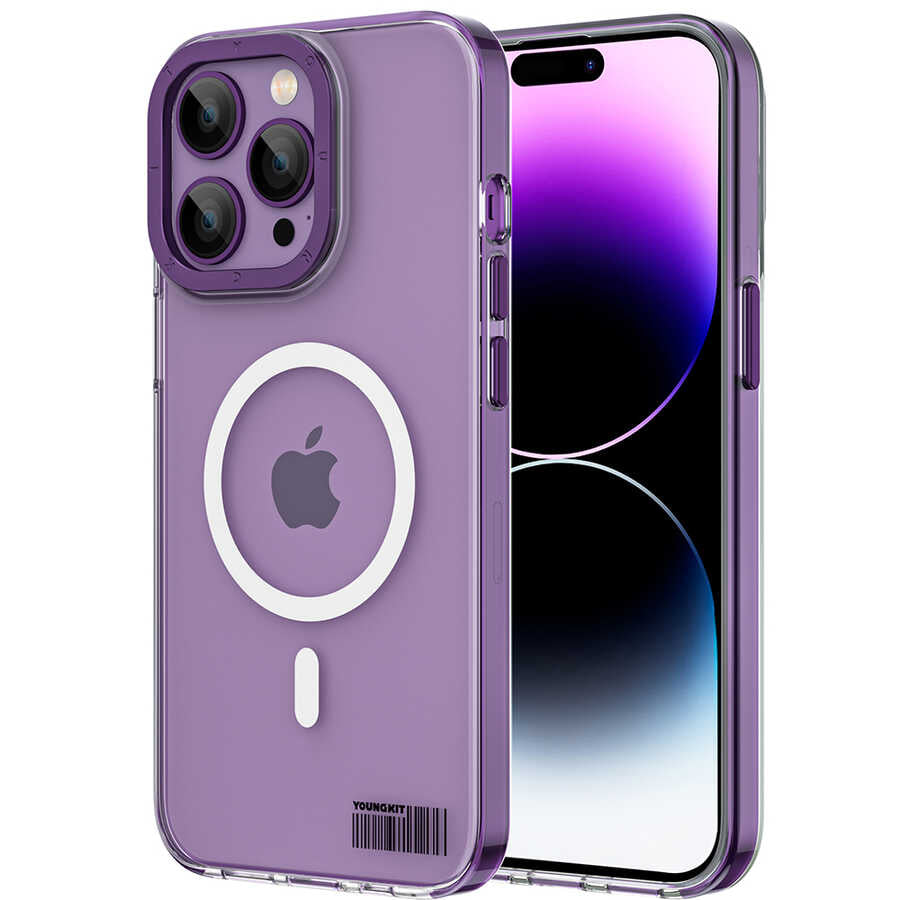 iPhone 14 Pro Kılıf Magsafe Şarj Özellikli Youngkit Coloured Glaze Serisi Kılıf Derin Mor