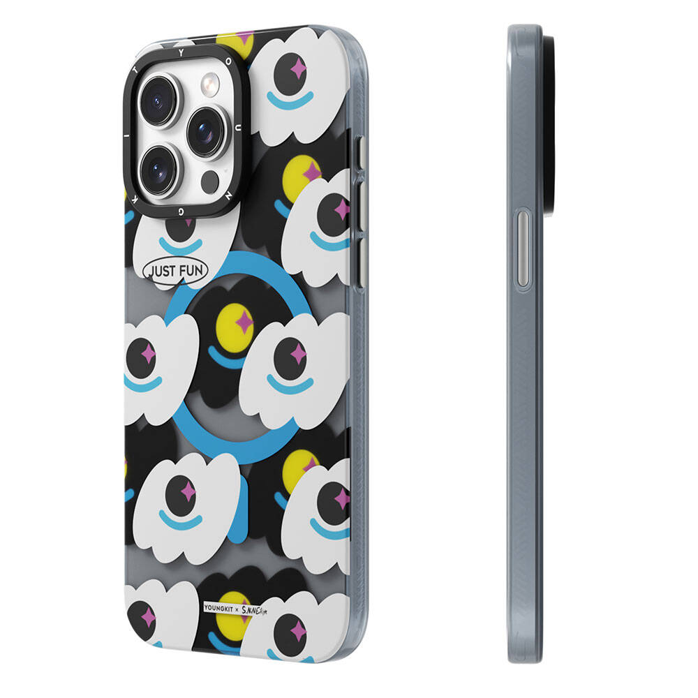 iPhone 14 Pro Kılıf Magsafe Şarj Özellikli Youngkit Happy View Serisi Kılıf Mavi