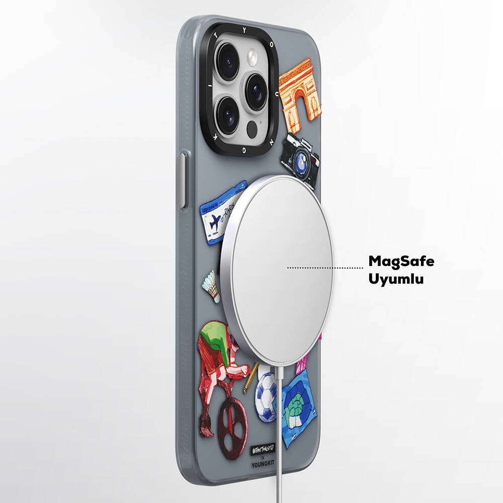 iPhone 14 Pro Kılıf Magsafe Şarj Özellikli Youngkit in Paris Serisi Kılıf Gri