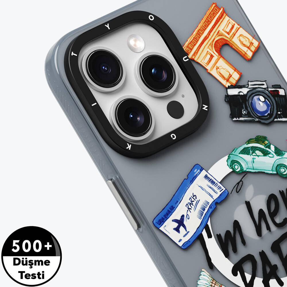 iPhone 14 Pro Kılıf Magsafe Şarj Özellikli Youngkit in Paris Serisi Kılıf Gri