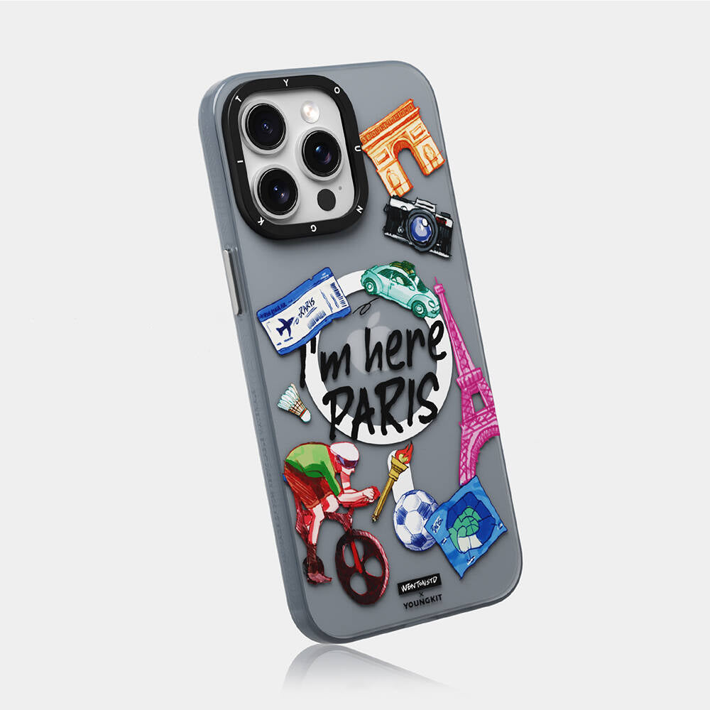 iPhone 14 Pro Kılıf Magsafe Şarj Özellikli Youngkit in Paris Serisi Kılıf Gri