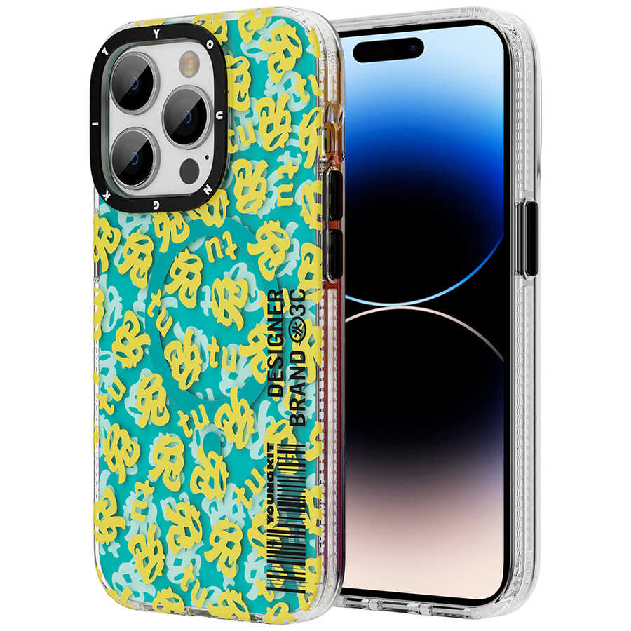 iPhone 14 Pro Kılıf Magsafe Şarj Özellikli Youngkit Play Rabbit Serisi Kılıf Sarı