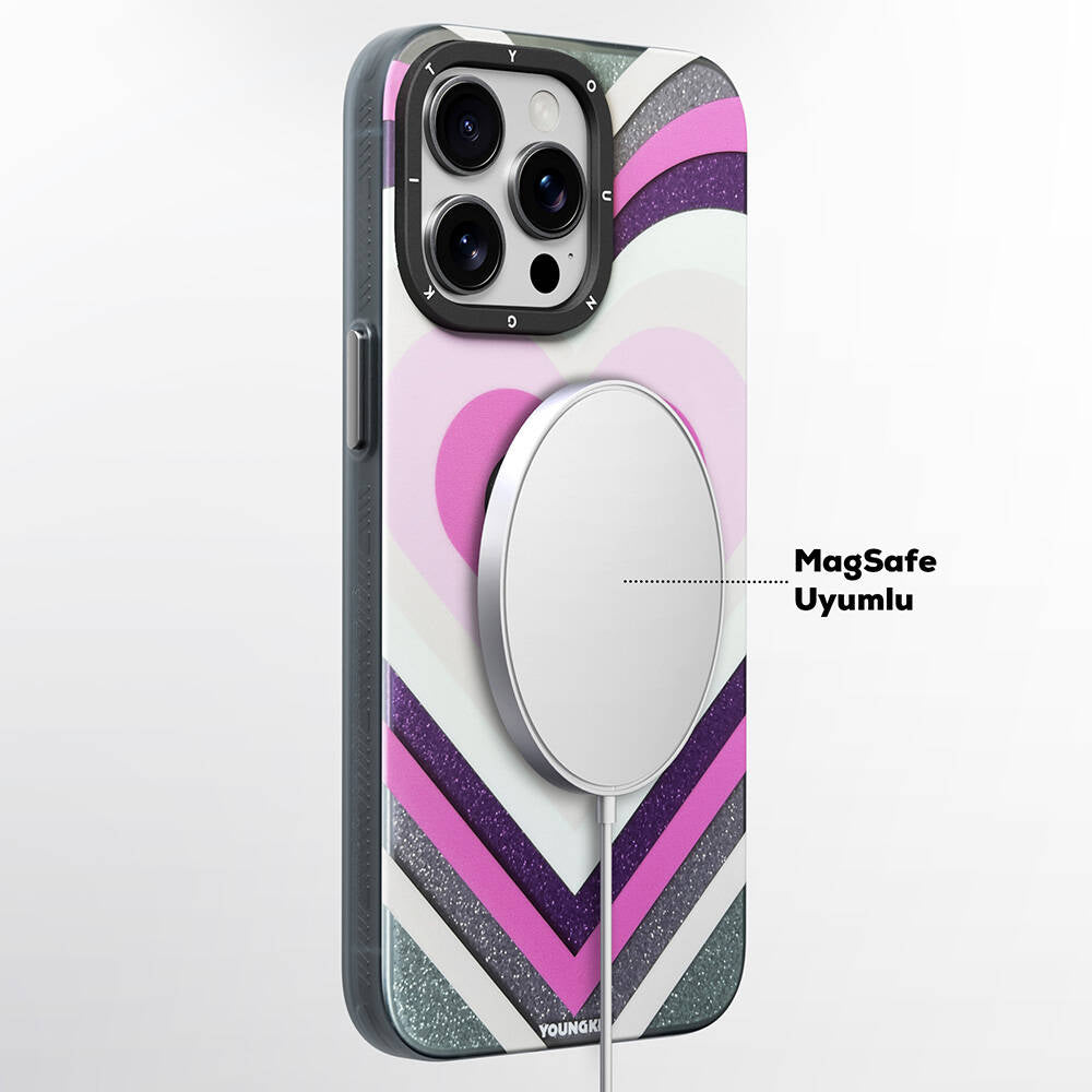 iPhone 14 Pro Kılıf Magsafe Şarj Özellikli Youngkit Star Dazzle Serisi Kılıf Pembe