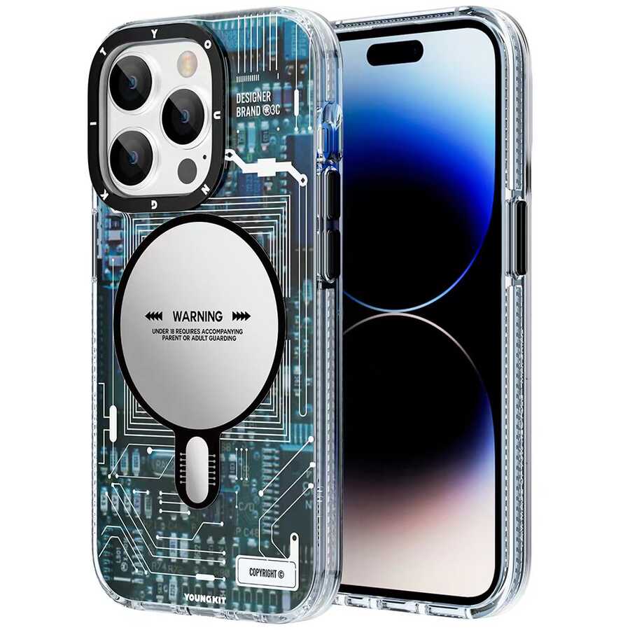 iPhone 14 Pro Kılıf Magsafe Şarj Özellikli YoungKit Technology Serisi Kılıf Mavi