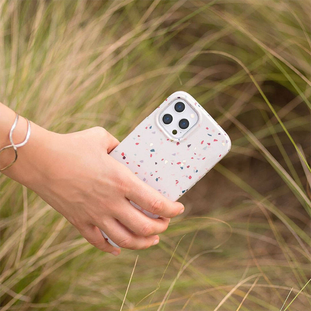 iPhone 14 Pro Kılıf Mozaik Desenli Coehl Terrazzo Kılıf Pembe