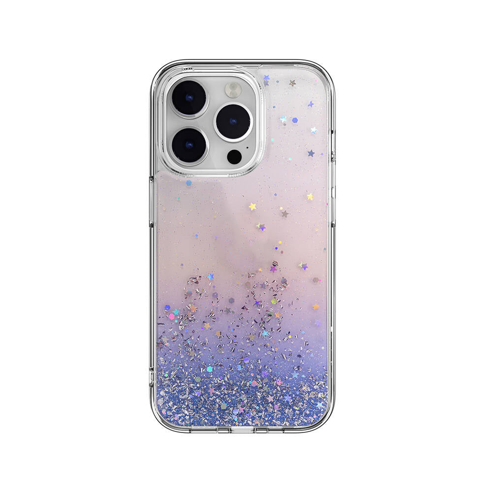iPhone 14 Pro Kılıf Parlayan Simli Şeffaf Lisanslı Switcheasy Starfield Kılıf Mor