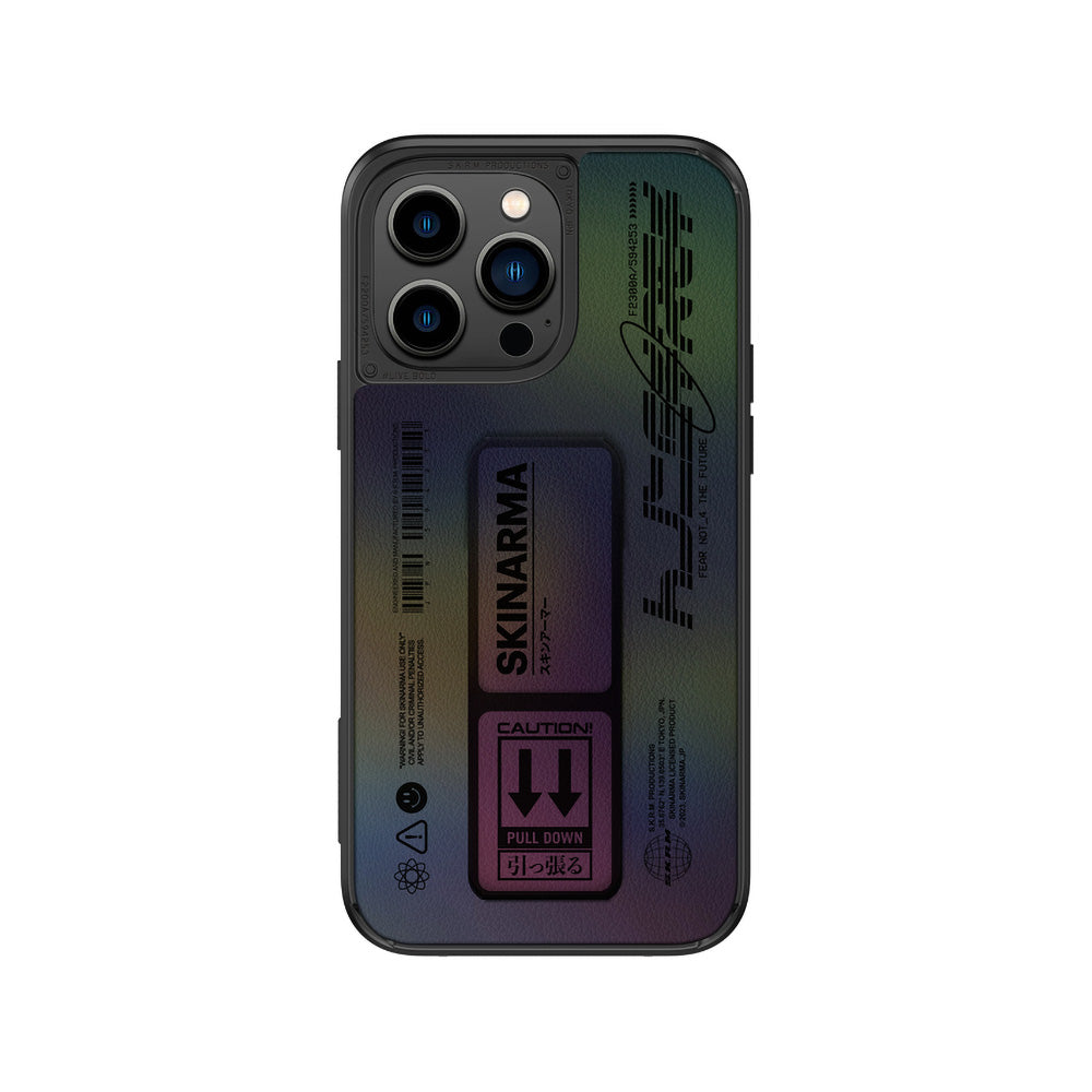 iPhone 14 Pro Kılıf SkinArma Holografik Tasarımlı Standlı Deri Görünümlü Kira Kobai Kılıf Colorful