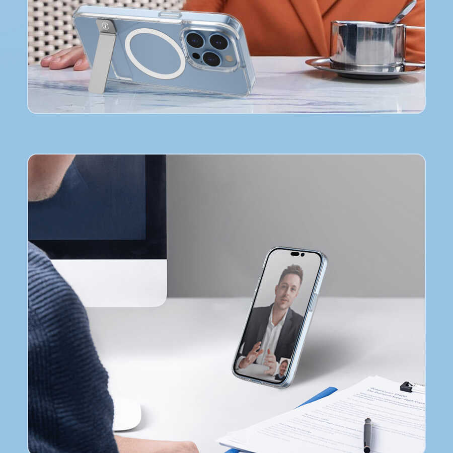 iPhone 14 Pro Kılıf Standlı Magsafe Wireless Şarj Özellikli Wiwu Aurora Serisi Kılıf Renksiz