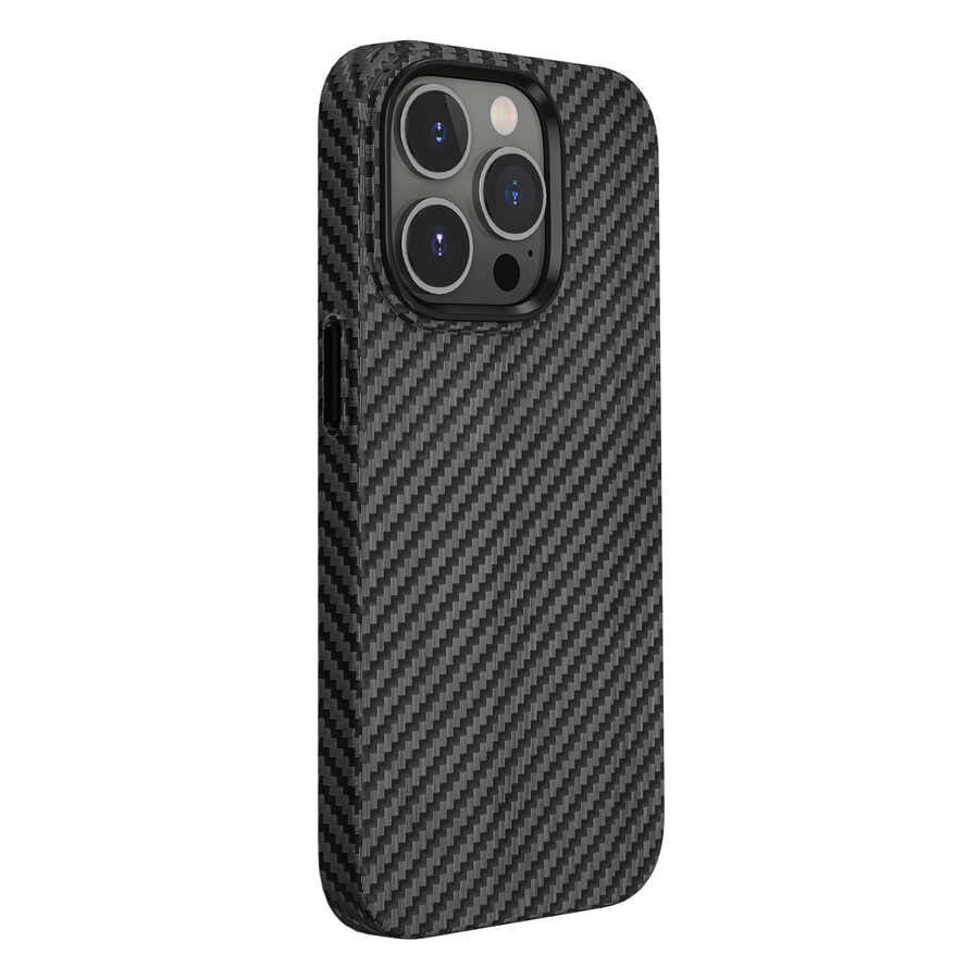 iPhone 14 Pro Kılıf Wiwu Karbon Fiber Görünümlü Magsafe Wireless Şarj Özellikli Kabon Kılıf Mavi