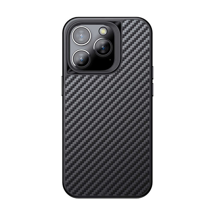 iPhone 14 Pro Max Kılıf Aramid Karbon Fiber Magsafe Özellikli Wlons Radison Kılıf Siyah