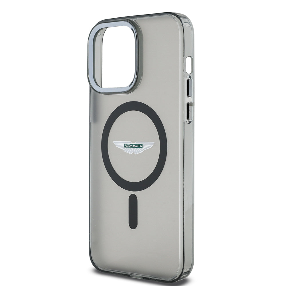 Apple iPhone 14 Pro Max Kılıf Aston Martin Orjinal Lisanslı Magsafe Şarj Özellikli  IML Baskı Logolu Metal Düğmeli Kapak Siyah