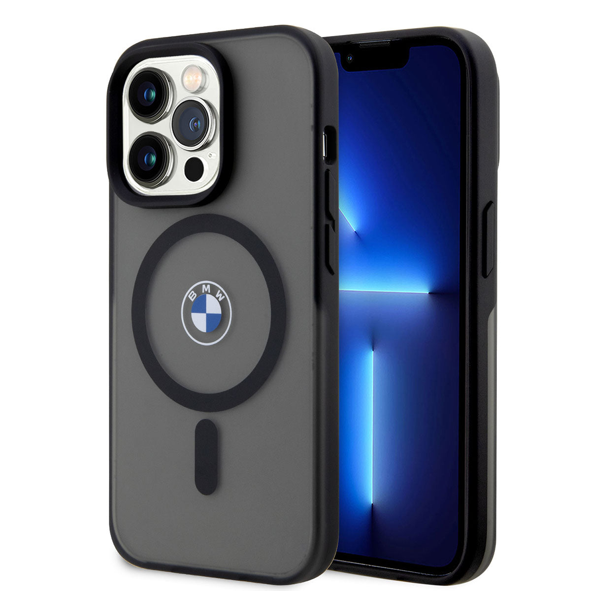 iPhone 14 Pro Max Kılıf BMW Magsafe Şarj Özellikli Transparan Logolu İmza Dizayn Kılıf Siyah