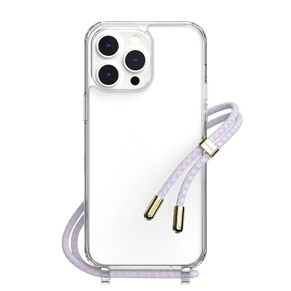 iPhone 14 Pro Max Kılıf Boyun Askılı Şok Önleyicili Şeffaf Lisanslı Switcheasy Play Kılıf Pembe