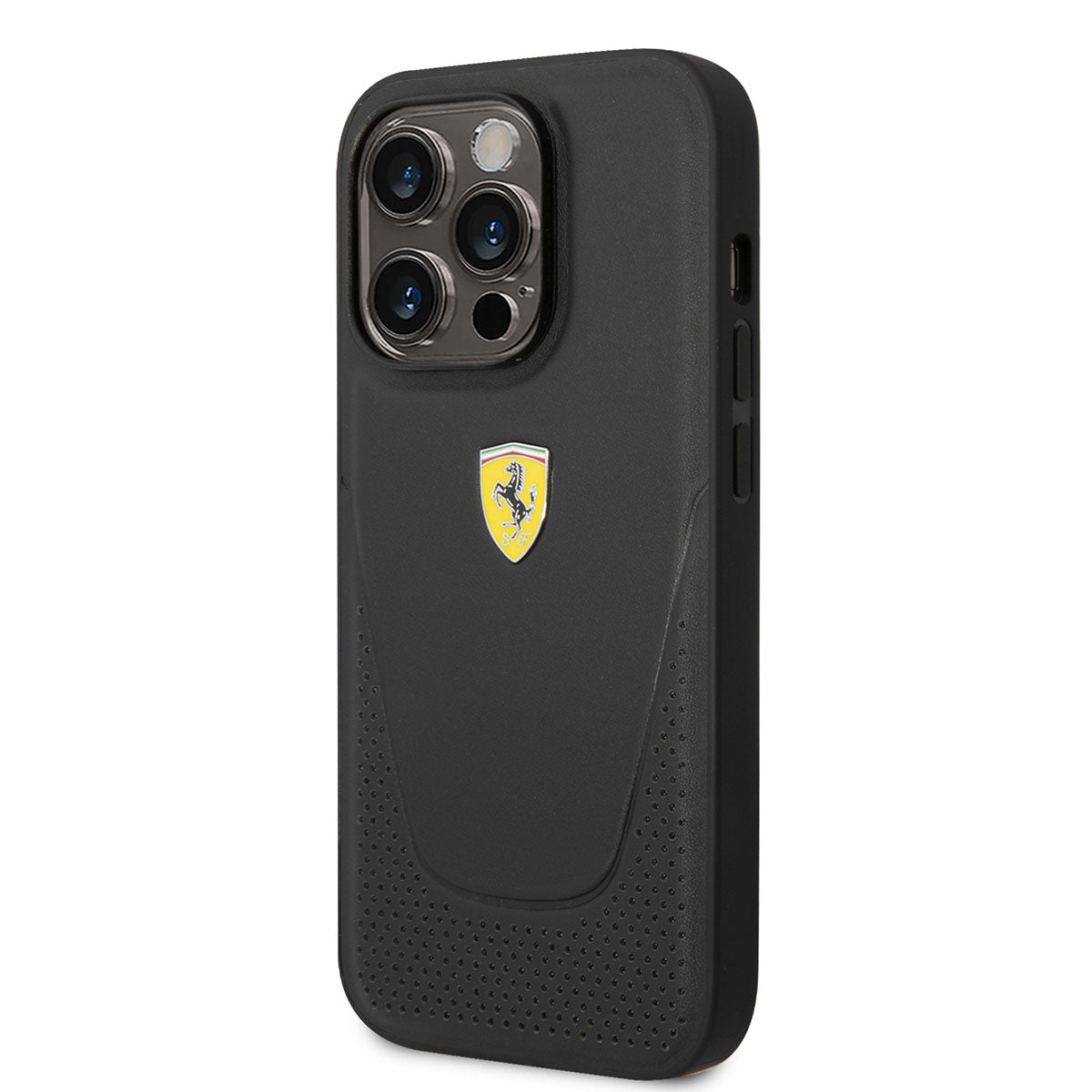 iPhone 14 Pro Max Kılıf Ferrari Deri Delikli Dizayn Kılıf Siyah