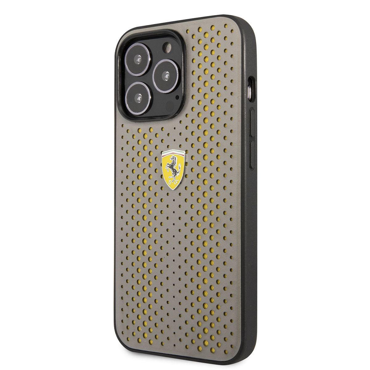 iPhone 14 Pro Max Kılıf Ferrari Deri Sarı Noktalı Dizayn Kılıf Sarı