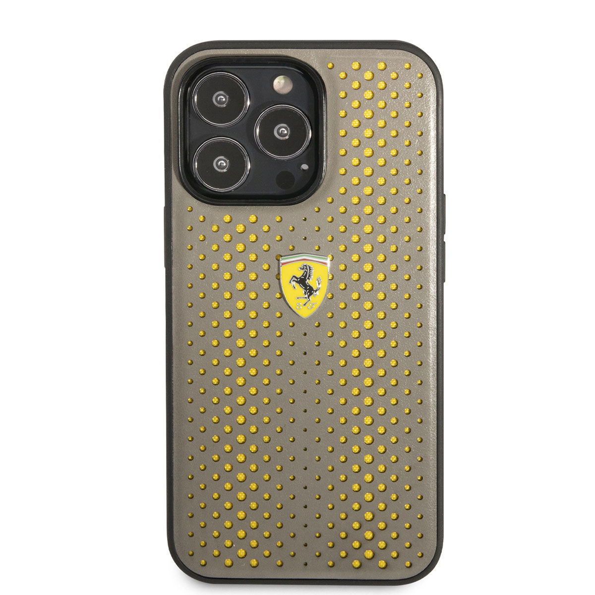 iPhone 14 Pro Max Kılıf Ferrari Deri Sarı Noktalı Dizayn Kılıf Sarı