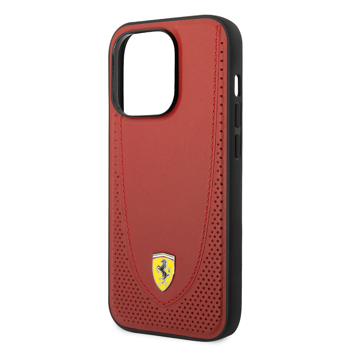 iPhone 14 Pro Max Kılıf Ferrari Magsafe Şarj Özellikli Deri Delikli Dikişli Dizayn Kılıf Kırmızı