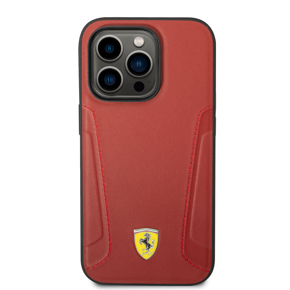 iPhone 14 Pro Max Kılıf Ferrari Magsafe Şarj Özellikli Deri Kenarları Damgalı Dizayn Kılıf Siyah