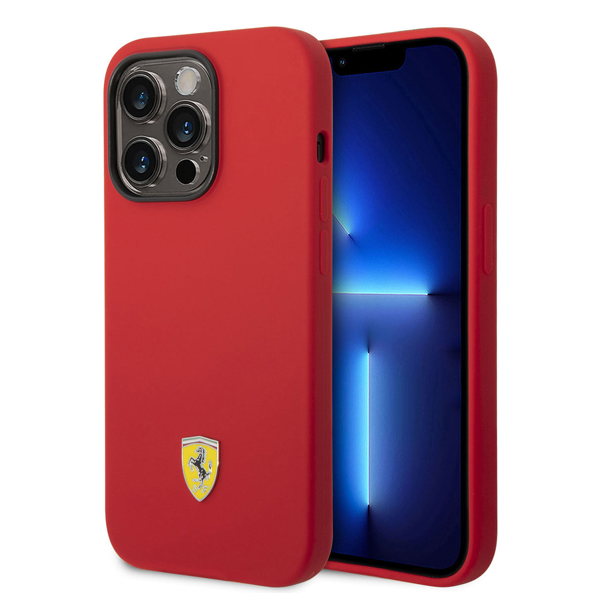 iPhone 14 Pro Max Kılıf Ferrari Magsafe Şarj Özellikli Silikon Metal Logo Dizayn Kılıf Kırmızı