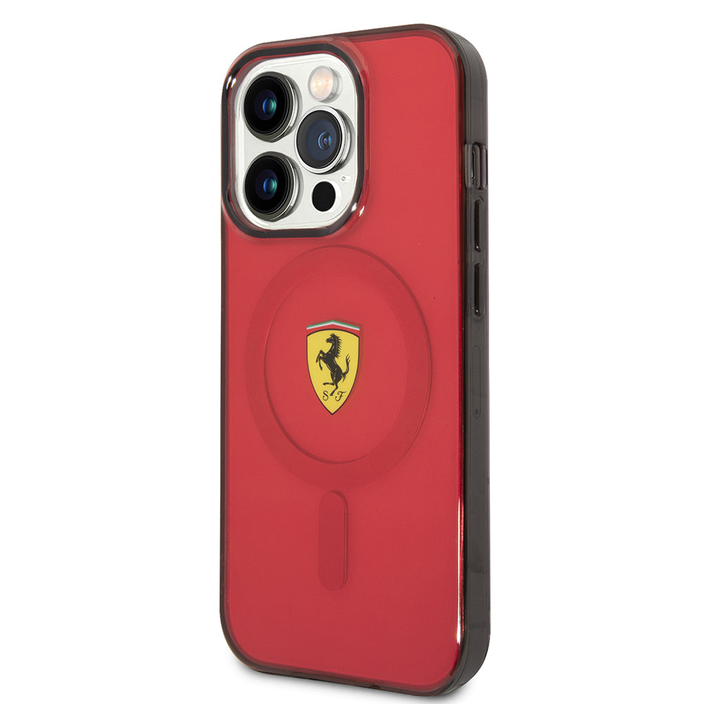 iPhone 14 Pro Max Kılıf Ferrari Magsafe Şarj Özellikli Yarı Transparan Dizayn Kılıf Siyah