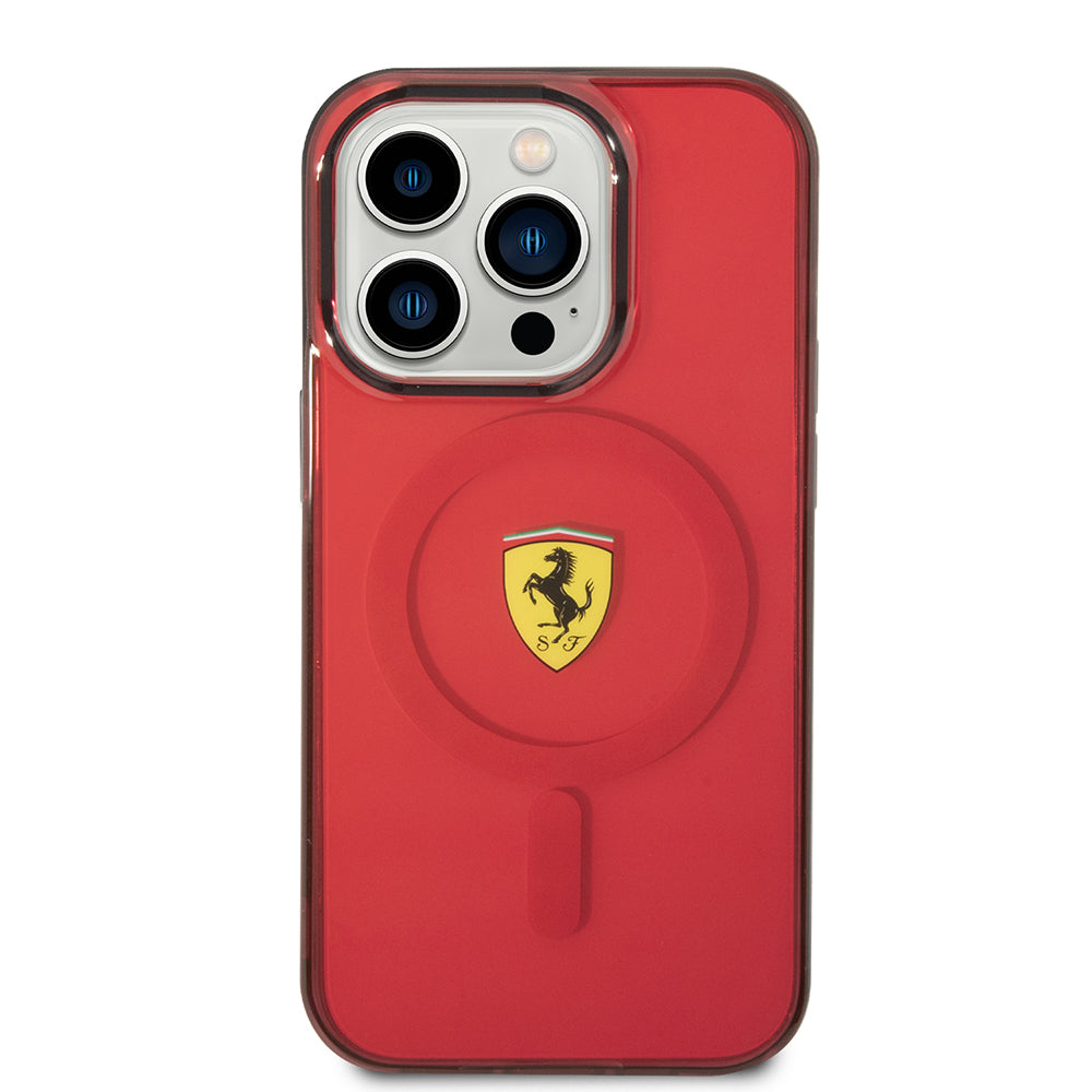 iPhone 14 Pro Max Kılıf Ferrari Magsafe Şarj Özellikli Yarı Transparan Dizayn Kılıf Sarı