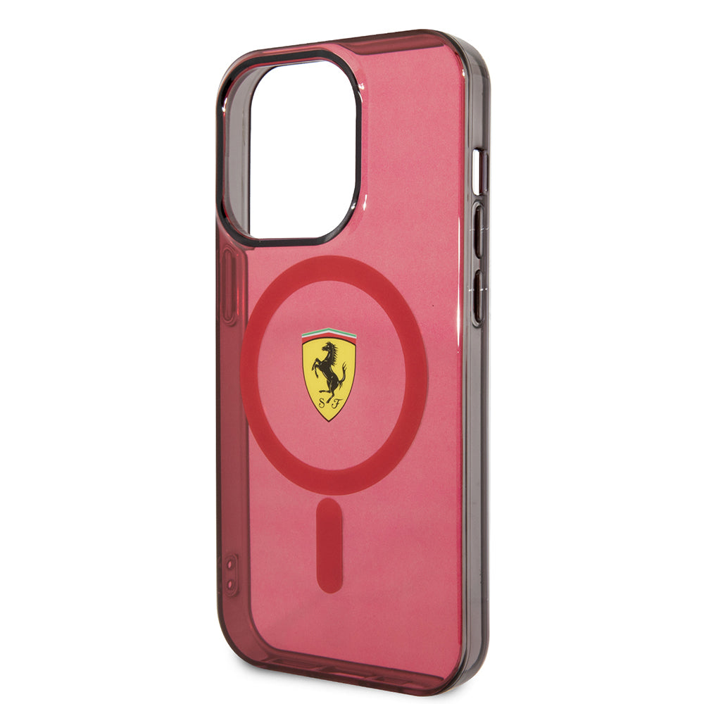 iPhone 14 Pro Max Kılıf Ferrari Magsafe Şarj Özellikli Yarı Transparan Dizayn Kılıf Sarı