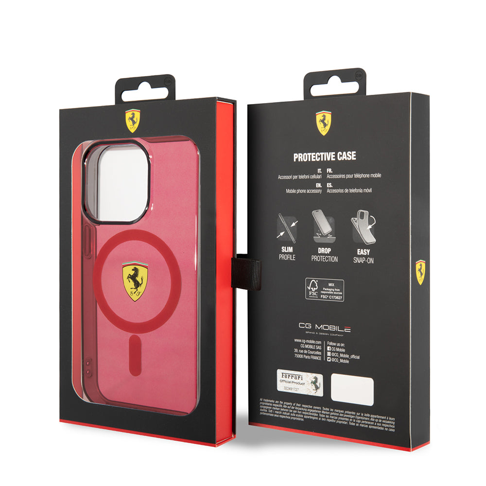 iPhone 14 Pro Max Kılıf Ferrari Magsafe Şarj Özellikli Yarı Transparan Dizayn Kılıf Sarı