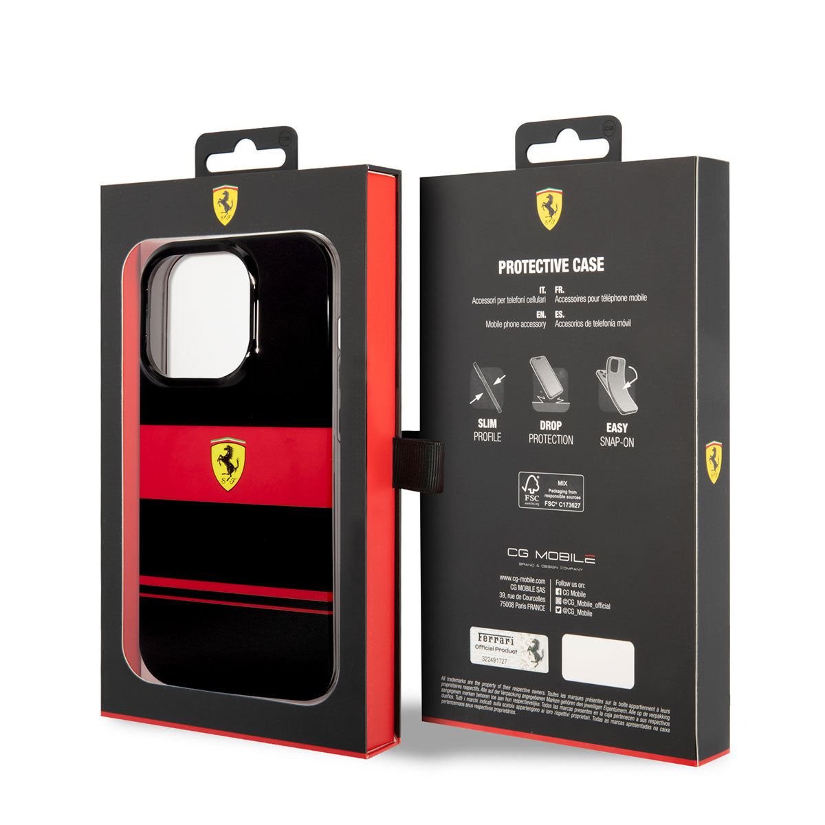 iPhone 14 Pro Max Kılıf Ferrari Orjinal Lisanslı Magsafe Şarj Özellikli Yatay Çizgili Dizayn Kılıf Siyah