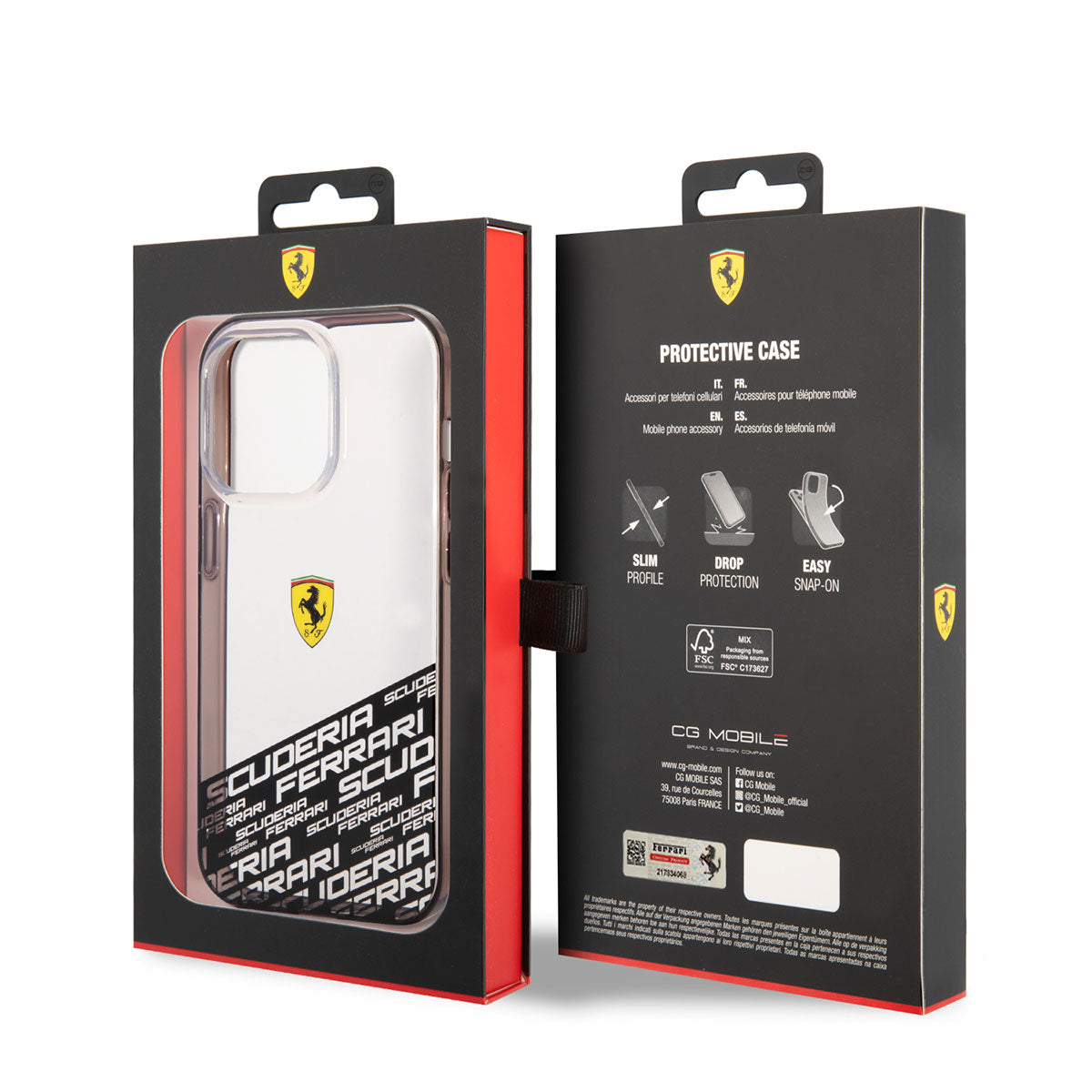 iPhone 14 Pro Max Kılıf Ferrari Transparan Alt Kısım Baskılı Dizayn Kılıf Gümüş