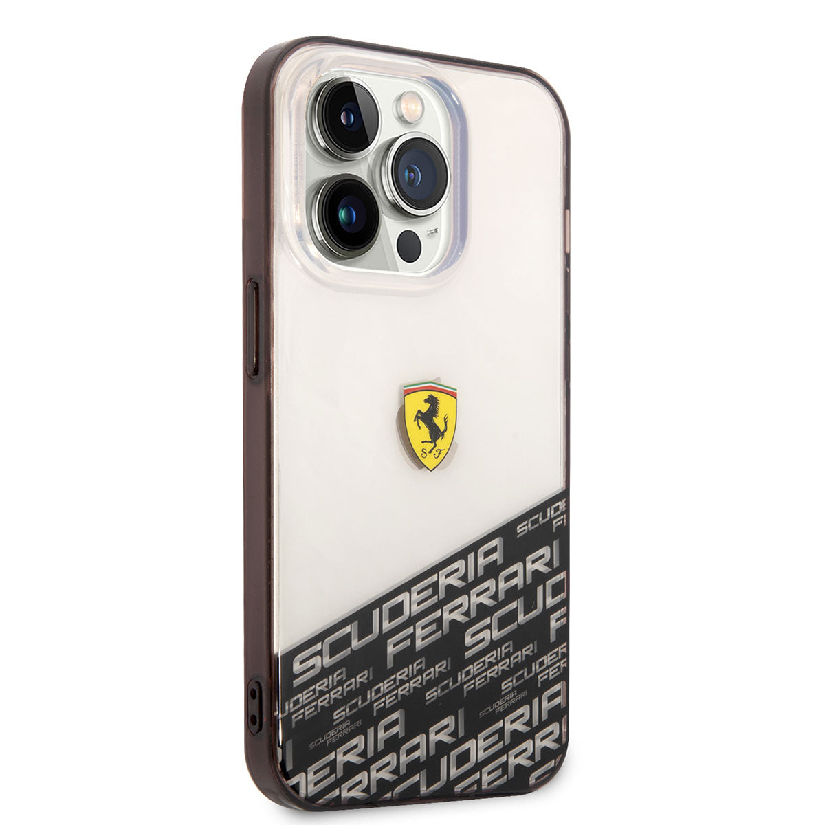 iPhone 14 Pro Max Kılıf Ferrari Transparan Alt Kısım Baskılı Dizayn Kılıf Gümüş