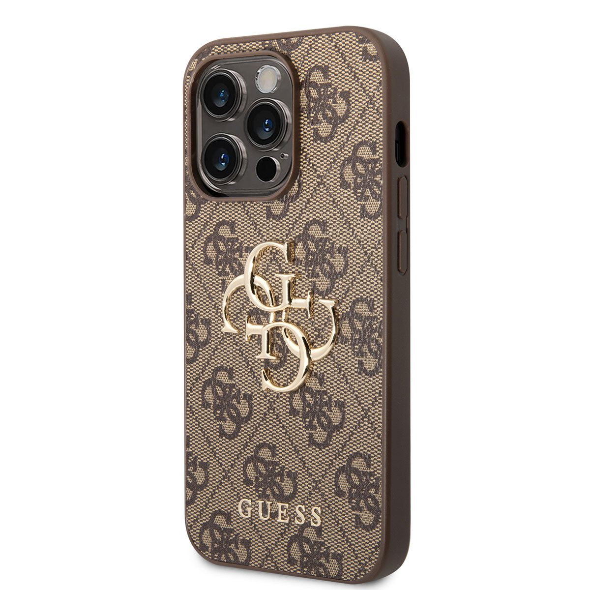 Apple iPhone 14 Pro Max Kılıf GUESS PU Deri Büyük Metal Logo Dizaynlı Kapak Pembe