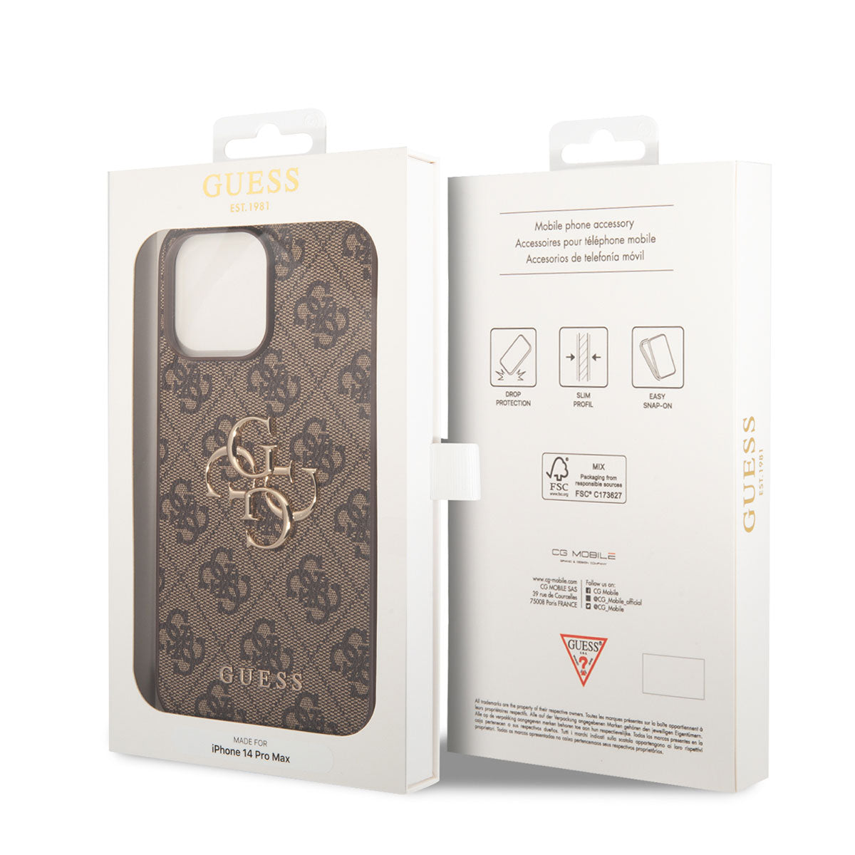 Apple iPhone 14 Pro Max Kılıf GUESS PU Deri Büyük Metal Logo Dizaynlı Kapak Kahverengi