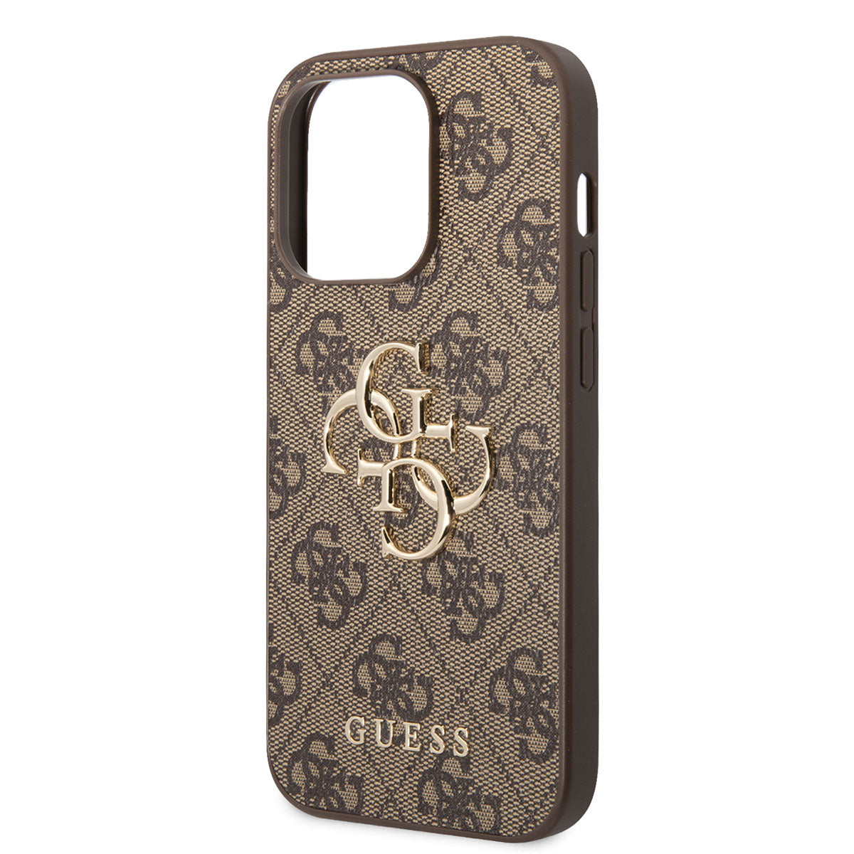 Apple iPhone 14 Pro Max Kılıf GUESS PU Deri Büyük Metal Logo Dizaynlı Kapak Pembe