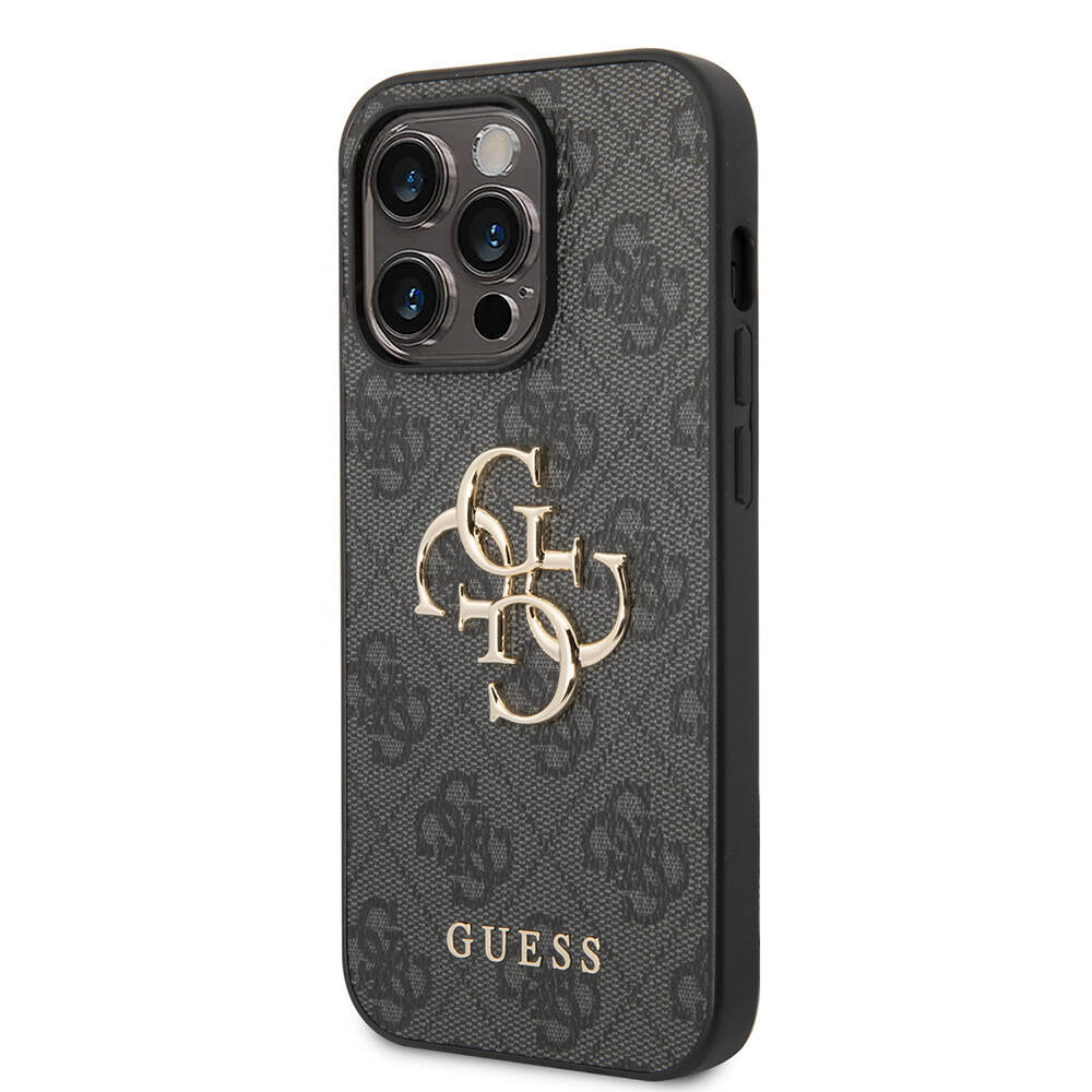 Apple iPhone 14 Pro Max Kılıf GUESS PU Deri Büyük Metal Logo Dizaynlı Kapak Pembe