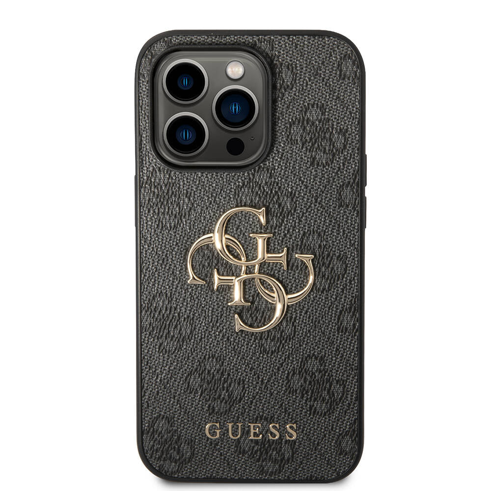 Apple iPhone 14 Pro Max Kılıf GUESS PU Deri Büyük Metal Logo Dizaynlı Kapak Kahverengi