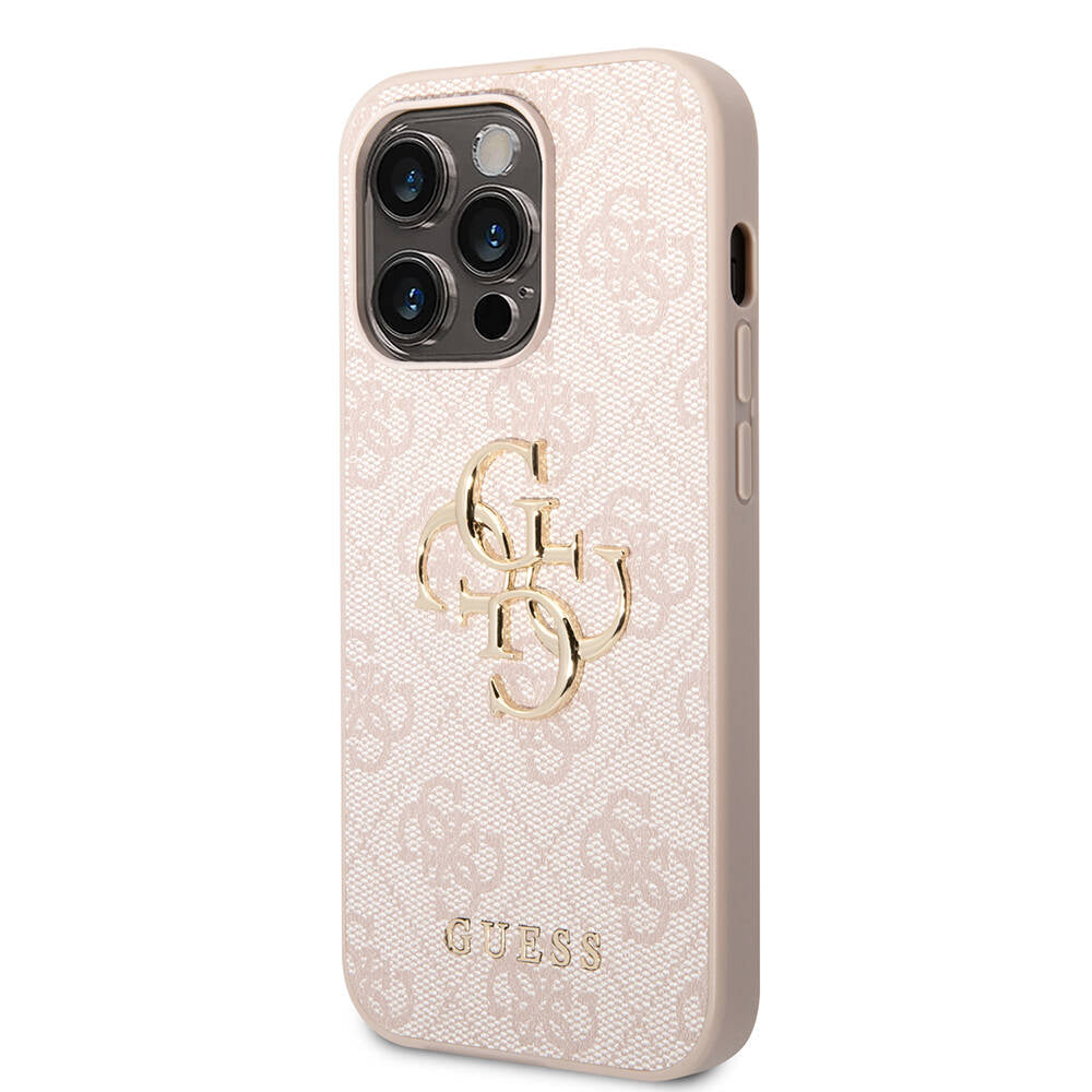 Apple iPhone 14 Pro Max Kılıf GUESS PU Deri Büyük Metal Logo Dizaynlı Kapak Kahverengi