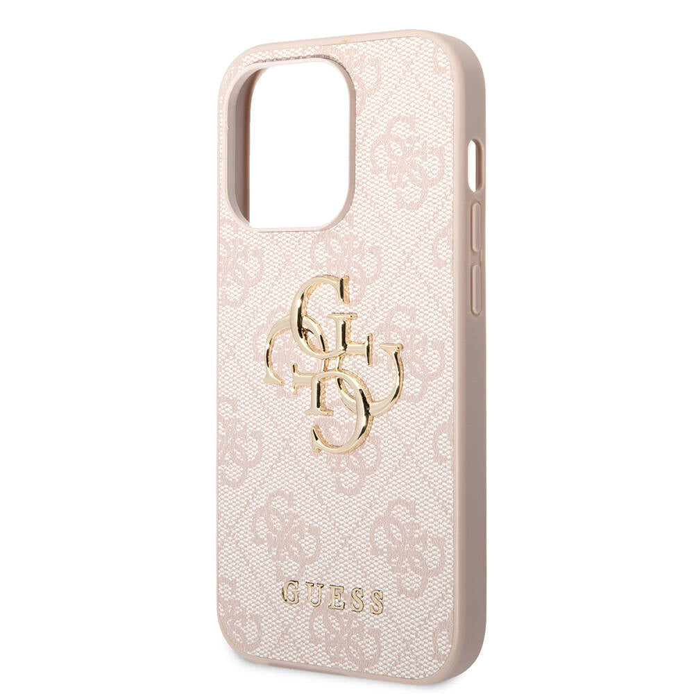Apple iPhone 14 Pro Max Kılıf GUESS PU Deri Büyük Metal Logo Dizaynlı Kapak Pembe