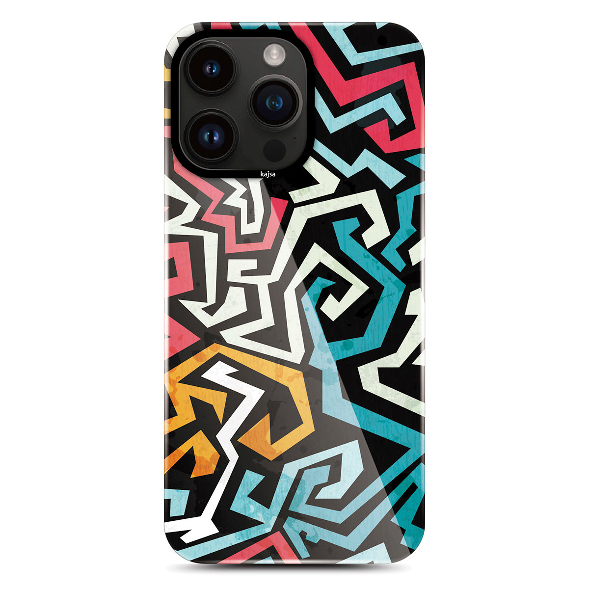 iPhone 14 Pro Max Kılıf HD Desenli Kajsa Shield Plus Grafiti Serisi Kılıf Siyah-Mavi