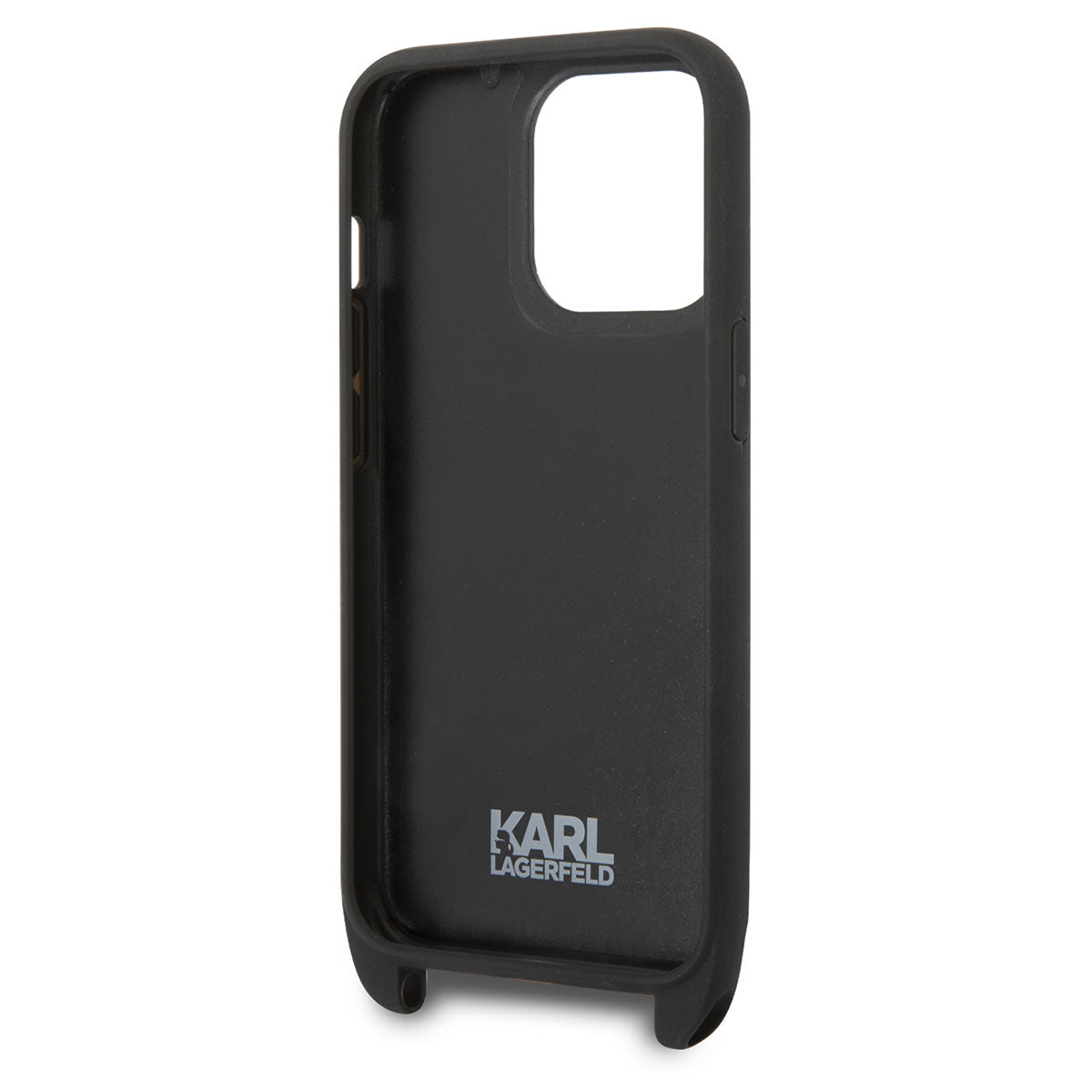 iPhone 14 Pro Max Kılıf Karl Lagerfeld Boyun Askılı Karl Dizayn Kılıf Siyah