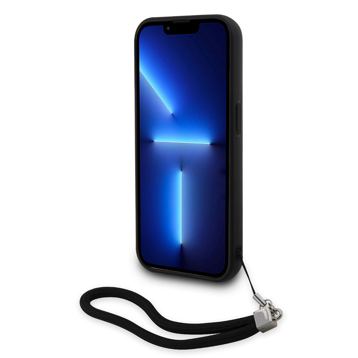iPhone 14 Pro Max Kılıf Karl Lagerfeld El Askısı İpli Hareketli Pullu Dizayn Kılıf Siyah-Gümüş