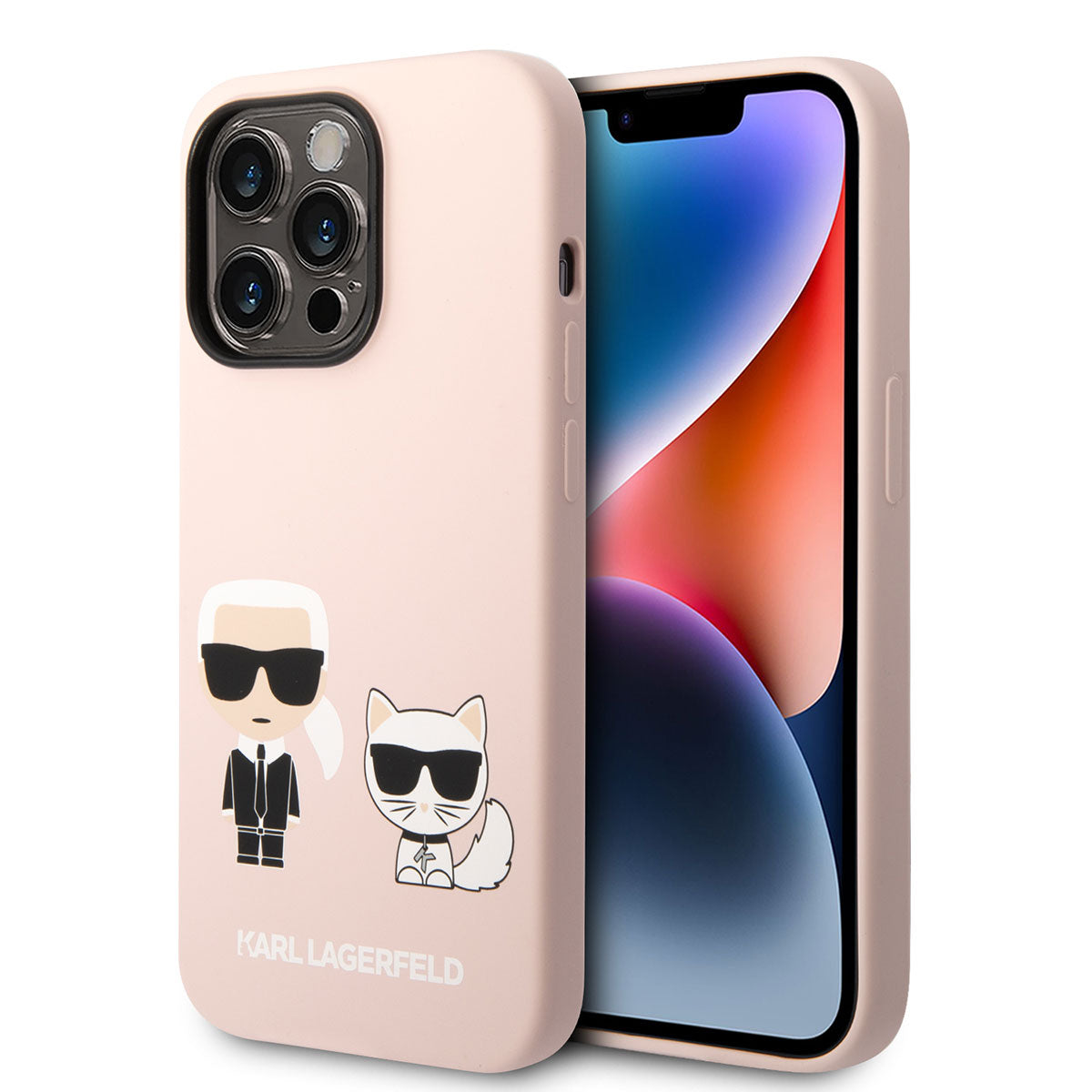 iPhone 14 Pro Max Kılıf Karl Lagerfeld Magsafe Şarj Özellikli Silikon K&C Dizayn Kılıf Pembe Açık