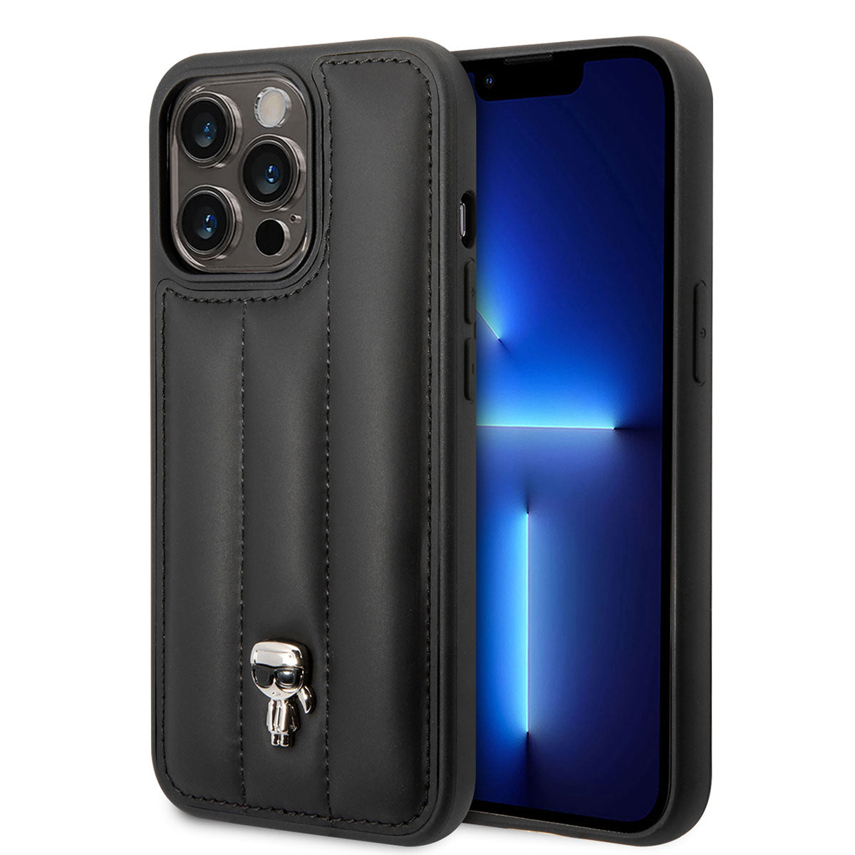 iPhone 14 Pro Max Kılıf Karl Lagerfeld Nylon Puffy Airbag Karl Dizayn Kılıf Siyah