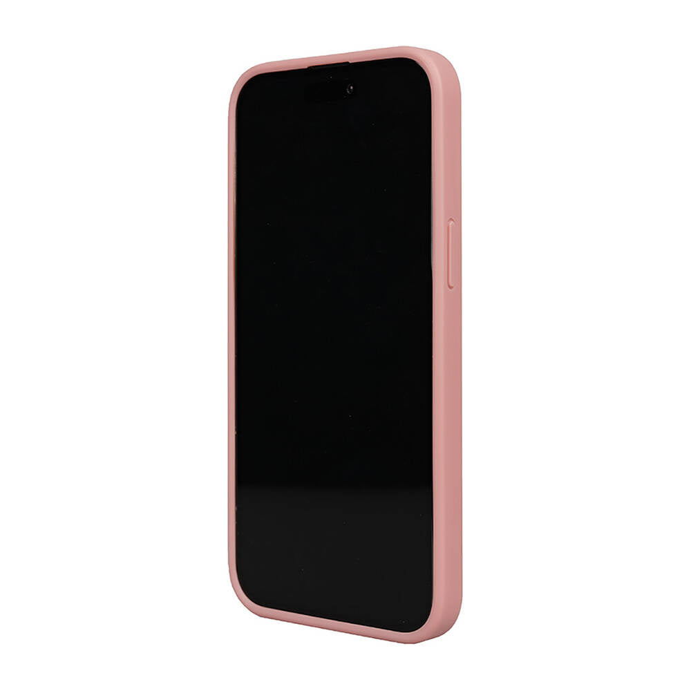 iPhone 14 Pro Max Kılıf Karl Lagerfeld Orjinal Lisanslı 3D KL Yazılı Tüylü Arka Yüzey Saffiano Rhinestones Kılıf Pembe