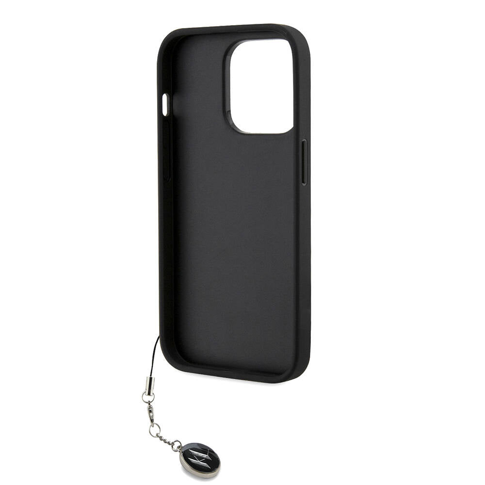 iPhone 14 Pro Max Kılıf Karl Lagerfeld Orjinal Lisanslı Anahtarlıklı Taşlı KL Yazılı Saffiano Rhinestones Kılıf Pembe