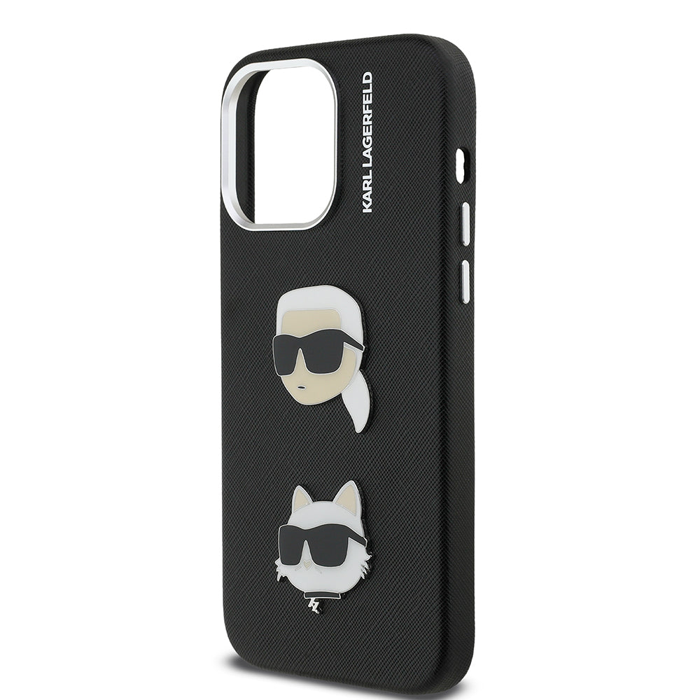 Apple iPhone 14 Pro Max Kılıf Karl Lagerfeld Orjinal Lisanslı K&C Heads Pin Kapak Siyah