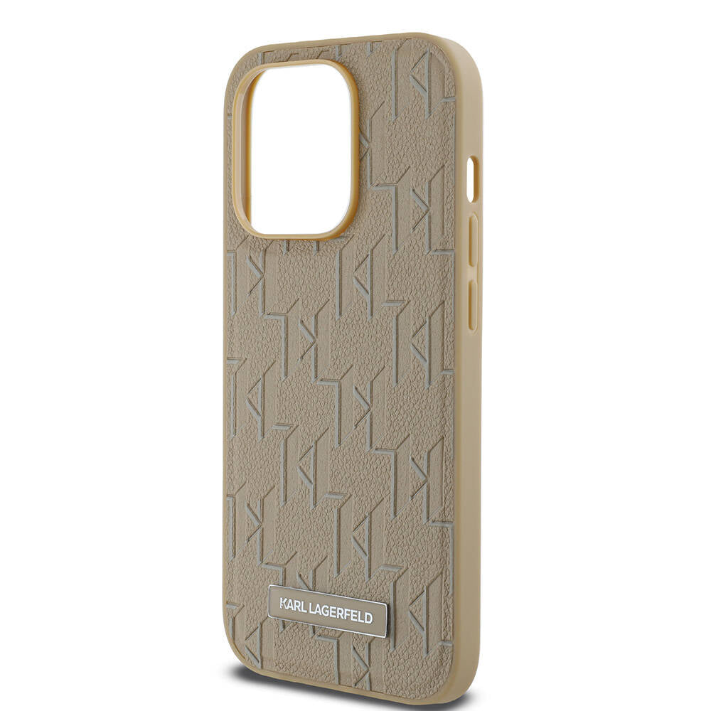 iPhone 14 Pro Max Kılıf Karl Lagerfeld Orjinal Lisanslı Magsafe Şarj Özellikli KL Yazılı Hot Stamp Kılıf Krem